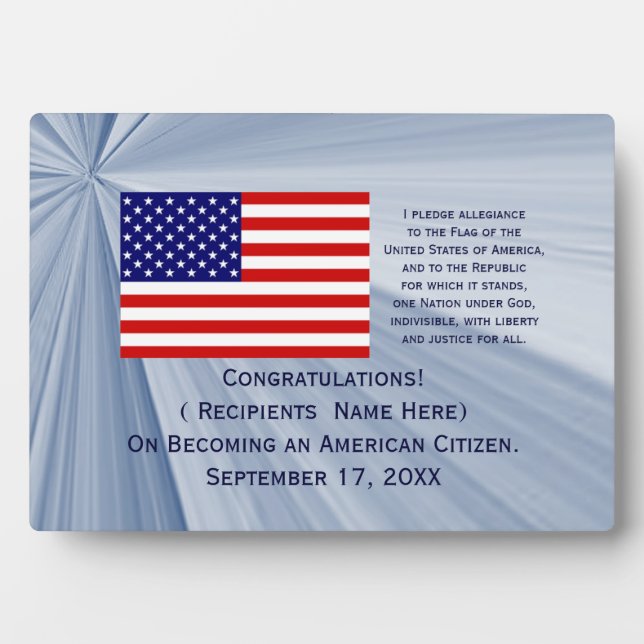 Auszeichnung der amerikanischen Staatsbürgerschaft Fotoplatte (Vorderseite)