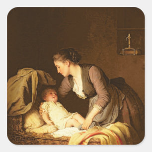 Ausziehen des Babys, 1880 Quadratischer Aufkleber