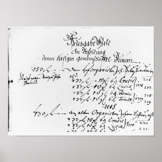 Auszug aus der Gehaltszahlung von J.S. Bach Poster (Vorne)
