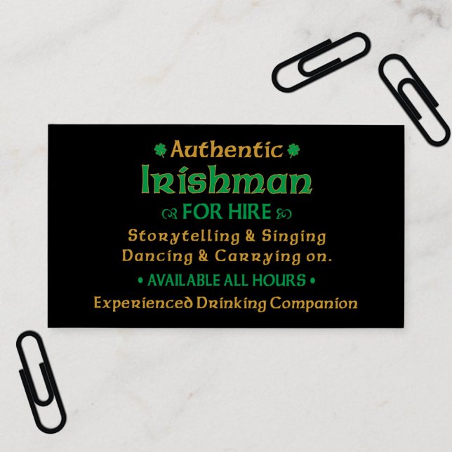 Authentique Irlandais Pour Louer Des Cartes de vis (Authentic Irishman For Hire Funny Business Cards)