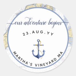 Authentische Nautic Chart Anchor Hochzeit / Verans Runder Aufkleber