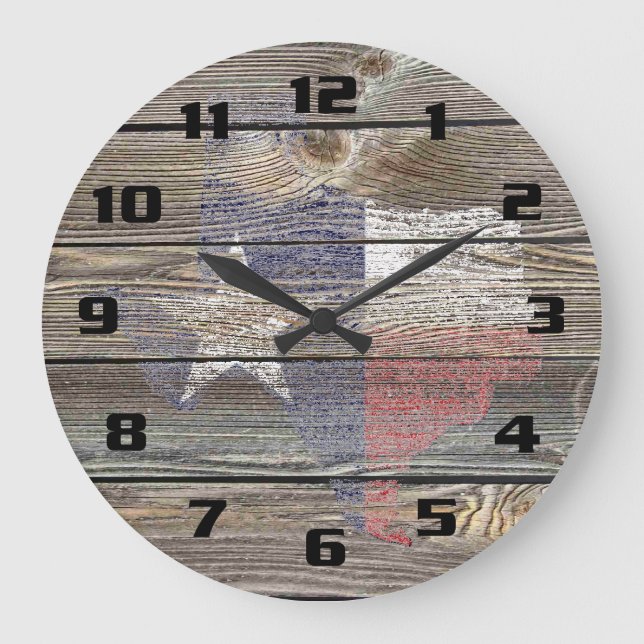 Authentische und rustikale Texas Karte und Flagge  Große Wanduhr (Vorderseite)
