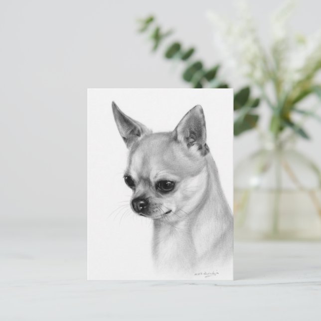 Authentisches Chihuahua-Artwork Postkarte (Stehend Vorderseite)