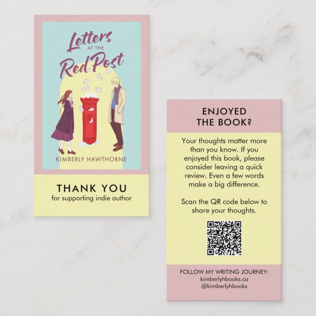 Author Book Review Request Card QR Code Pastel Visitenkarte (Vorne/Hinten)