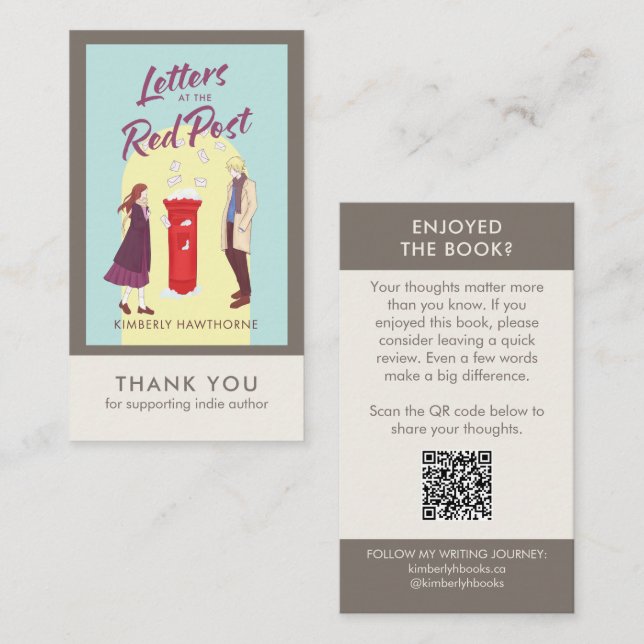 Author Book Review Request Card QR Code Taupe Visitenkarte (Vorne/Hinten)