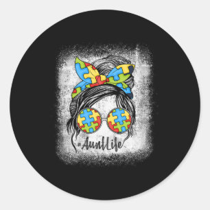 Autie Tunt Life Autismus Awareness Messy Bun Bleac Runder Aufkleber