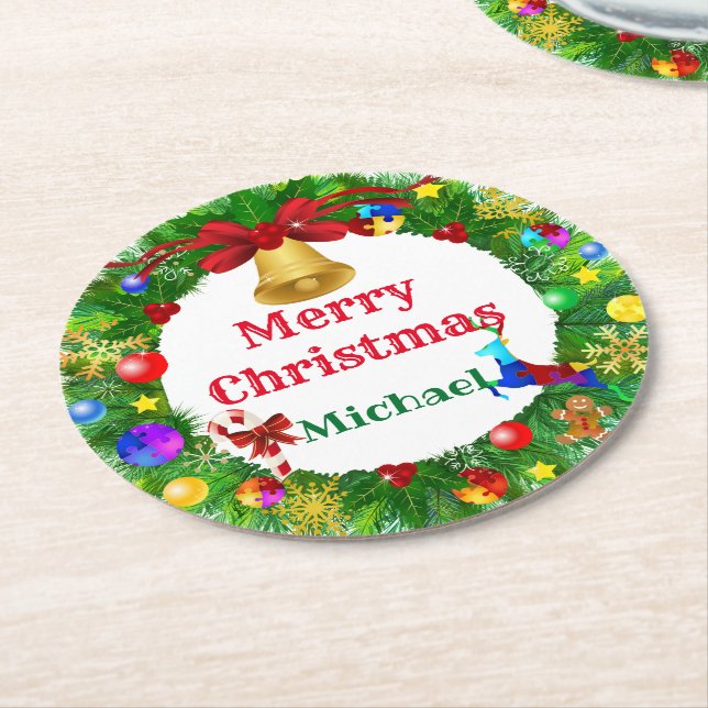 Autisan Christmas Wreath Runder Pappuntersetzer (Angewinkelt)