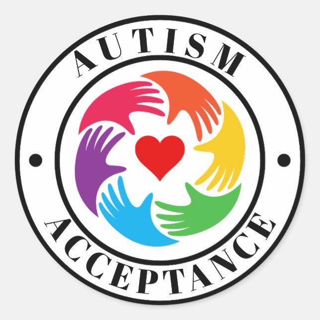 Autism Acceptance Hands And Heart Circle Runder Aufkleber (Vorderseite)