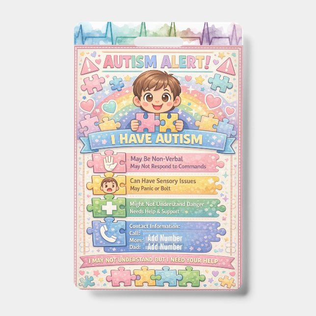 Autism Alert Nonverbal Autistic Contact Badge (Front)