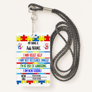 Autism Alert Nonverbal Autistic Contact Badge Ausweis