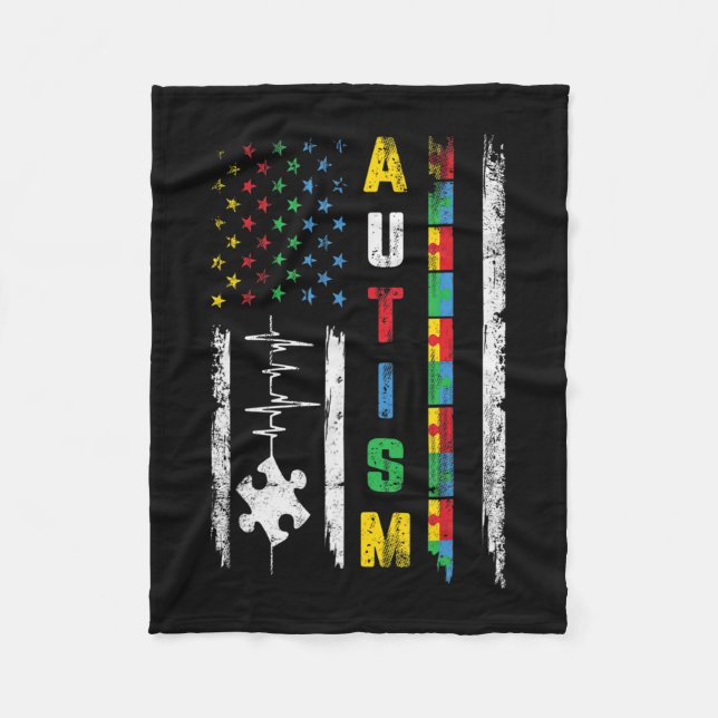 Autism American Flag Puzzle Autism Awareness Men W Fleecedecke (Vorderseite)