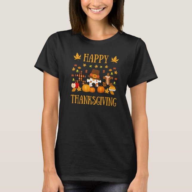 Autism ASD Awareness Puzzle Piece Autumn Happy Tha T-Shirt (Vorderseite)
