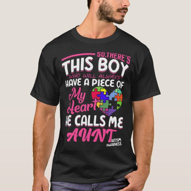 Autism Aunt Boy Puzzle Pieces Autism Awereness T-Shirt (Vorderseite)
