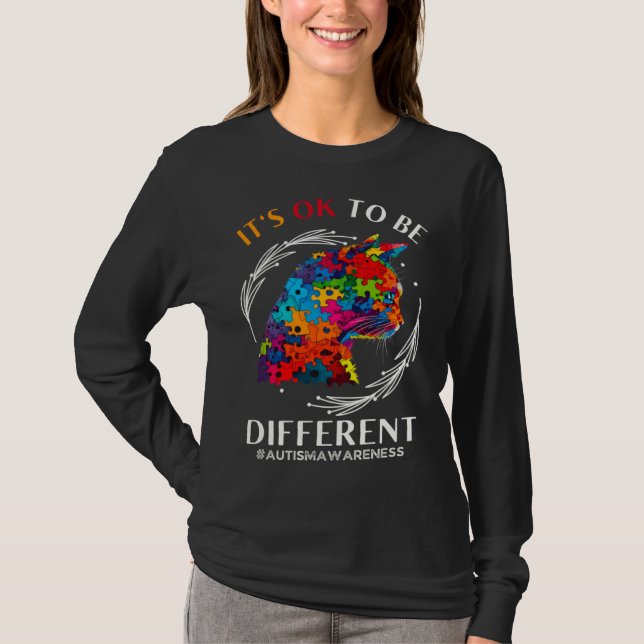 Autism Awareness Acceptance Cats Its Ok To Be Diff T-Shirt (Vorderseite)