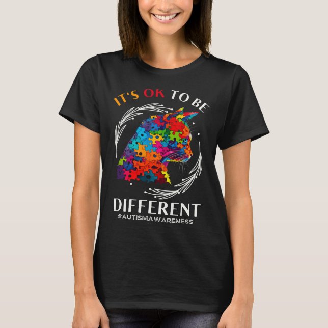 Autism Awareness Acceptance Cats Its Ok To Be Diff T-Shirt (Vorderseite)