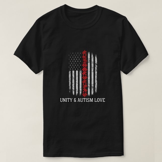Autism Awareness American Flag Unity T-Shirt (Design vorne)
