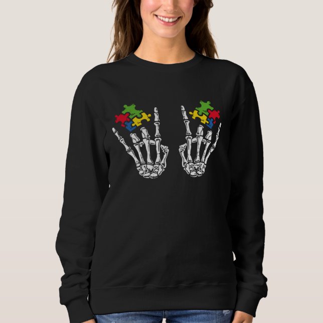 Autism Awareness Boys Girls Skeleton Rock Hand Puz Sweatshirt (Vorderseite)