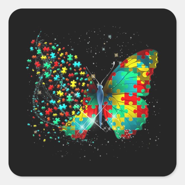 Autism Awareness Butterfly Peace Lover Gift Men Wo Quadratischer Aufkleber (Vorderseite)