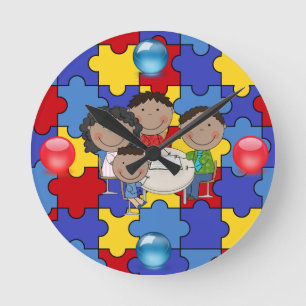 Autism Awareness Clock 3 Runde Wanduhr