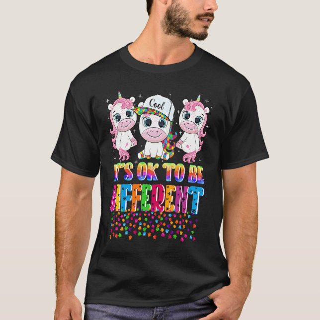 Autism Awareness Cute Unicorn It's Ok To Be Differ T-Shirt (Vorderseite)