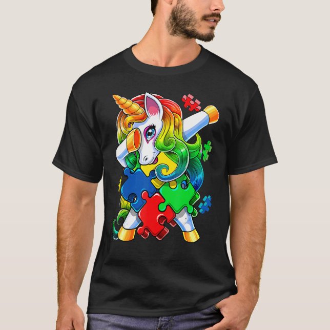 Autism Awareness Dabbing Unicorn Puzzle Piece For  T-Shirt (Vorderseite)