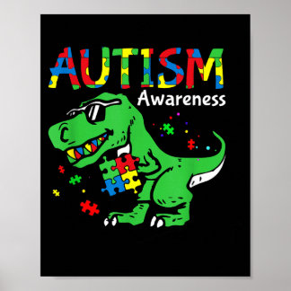 Autism Awareness Dino T-Rex Puzzle Funny Dinosaur Poster