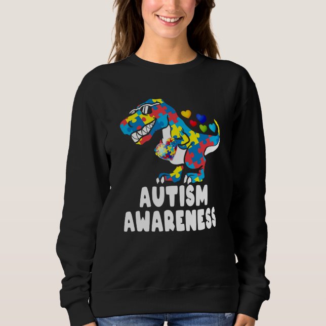 Autism Awareness Dinosaur Rex Heart Puzzle Pieces  Sweatshirt (Vorderseite)