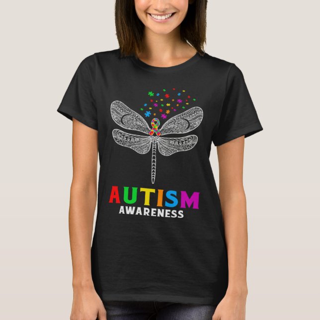 Autism Awareness Dragonfly Puzzle Pieces Support A T-Shirt (Vorderseite)