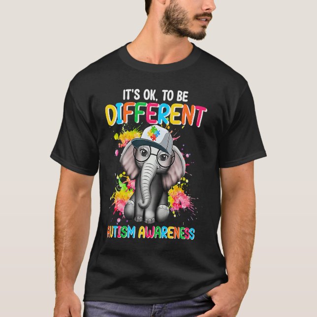 Autism Awareness Elephant Flower Its Ok To Be Diff T-Shirt (Vorderseite)