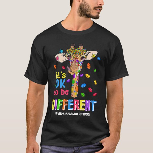 Autism Awareness Giraffe Flower Its Ok To Be Diffe T-Shirt (Vorderseite)
