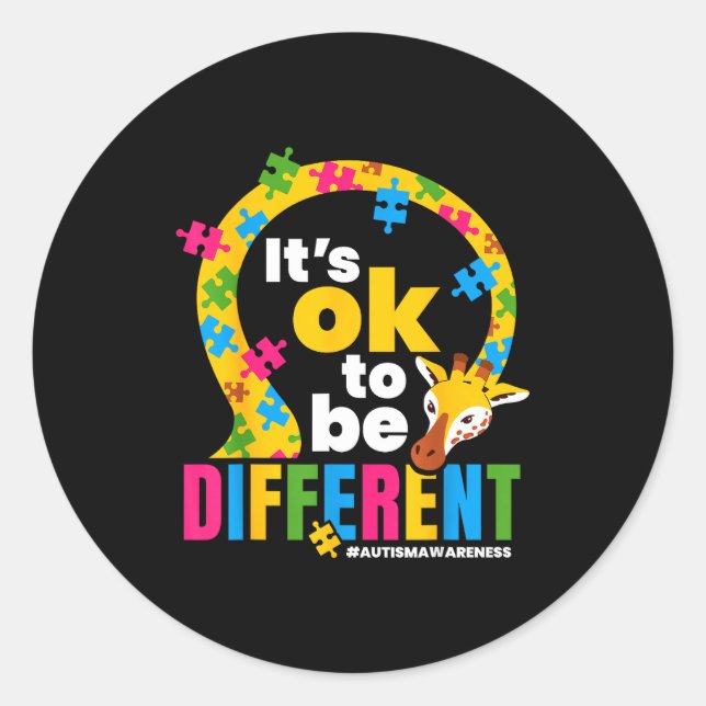 Autism Awareness Giraffe It’s Ok To Be Different G Runder Aufkleber (Vorderseite)