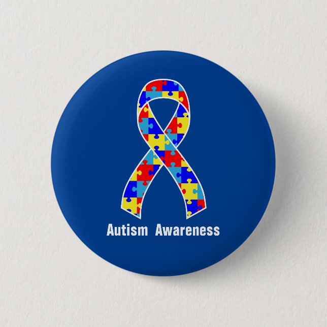 Autism Awareness Jigsaw Puzzle Ribbon Button (Vorderseite)