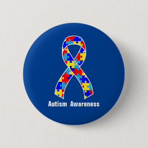 Autism Awareness Jigsaw Puzzle Ribbon Button