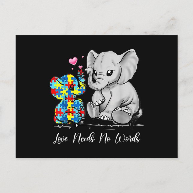 Autism Awareness Love Needs No Words Elephant Supp Postkarte (Vorderseite)