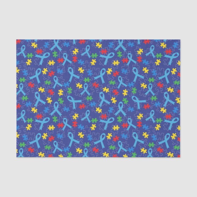 Autism Awareness Month Ribbon Puzzle Pattern Seidenpapier (Vorderseite)