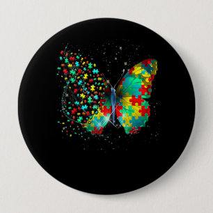 Autism Awareness Puzzle Butterfly Button