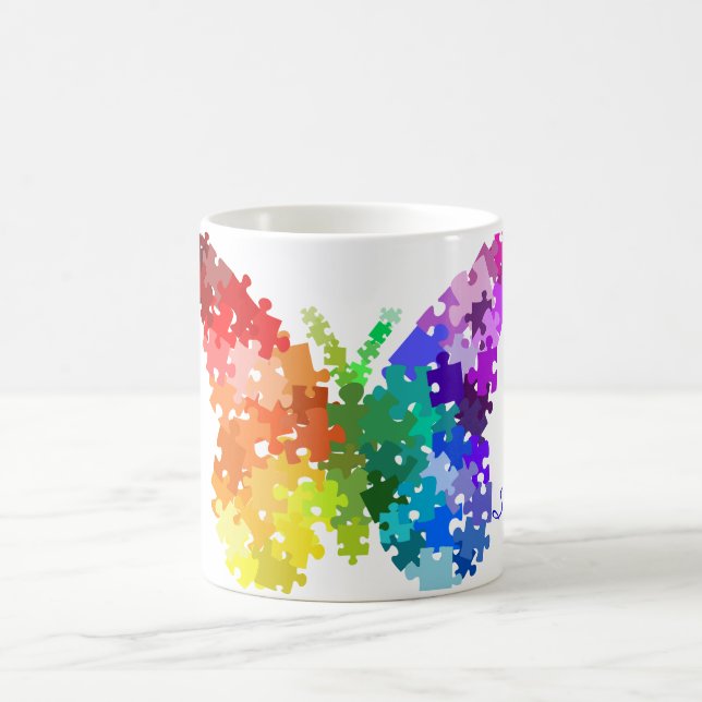 Autism Awareness Rainbow Puzzle Butterfly Kaffeetasse (Mittel)