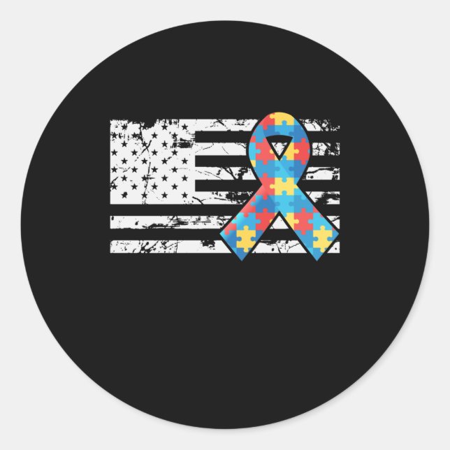 Autism Awareness Ribbon USA Runder Aufkleber (Vorderseite)