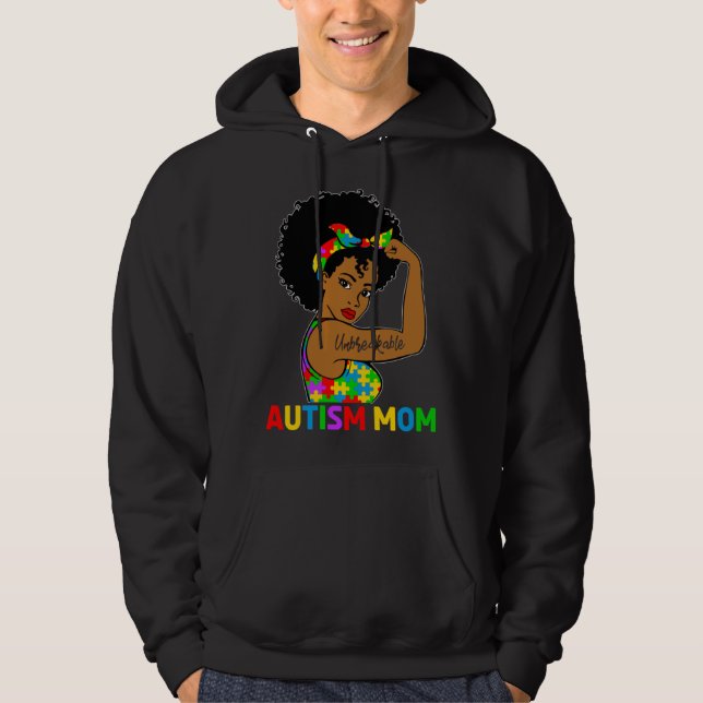 Autism Awareness Strong Autism Mom Afro Black Moth Hoodie (Vorderseite)