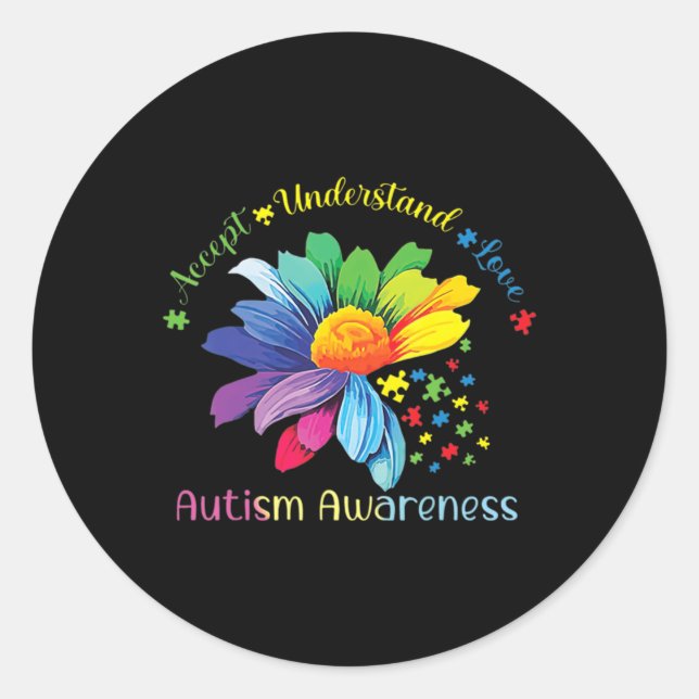 Autism Awareness Sunflower Accept Understand Love  Runder Aufkleber (Vorderseite)