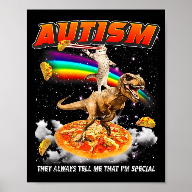 Autism Awareness T-rex Cat Meme Neurodiversity Pri Poster (Vorne)