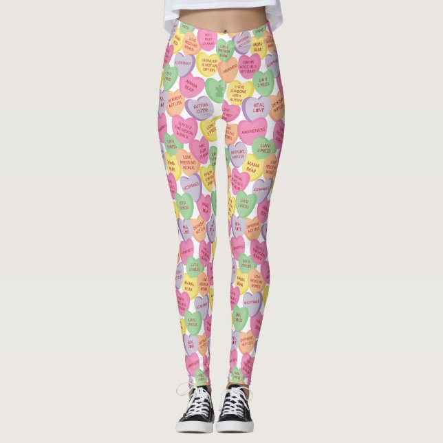 Autism Awareness Valentine Heart Candy Sayings Leggings (Vorderseite)