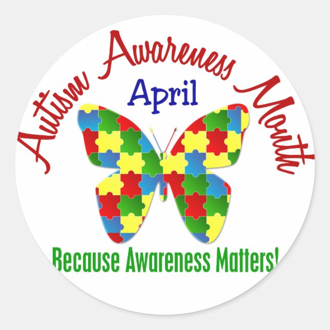 AUTISM AWARENING MONAT APRIL Puzzle Butterfly Runder Aufkleber (Vorderseite)