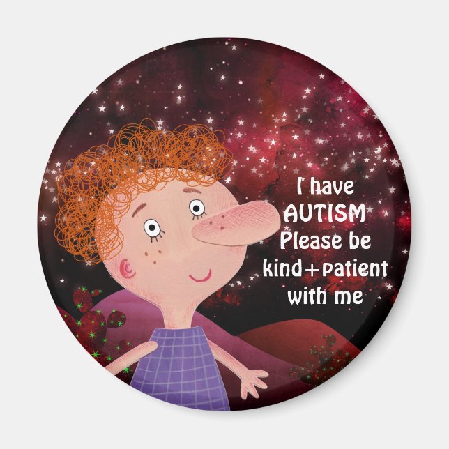 AUTISM AWARNESS LAPEL Red Hair Boy Burgunde Magnet (Vorne)