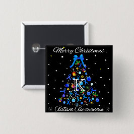 Autism Blue Christmas Tree Button