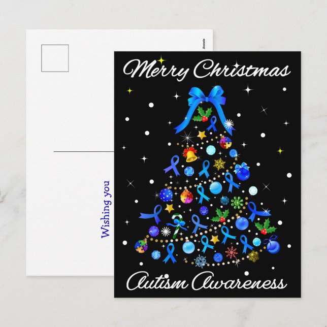 Autism Blue Christmas Tree Feiertagspostkarte (Vorne/Hinten)