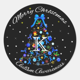 Autism Blue Christmas Tree Runder Aufkleber