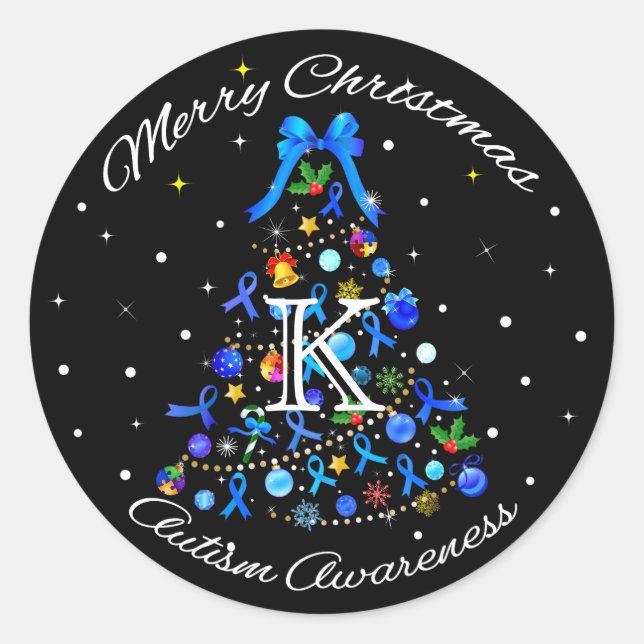 Autism Blue Christmas Tree Runder Aufkleber (Vorderseite)