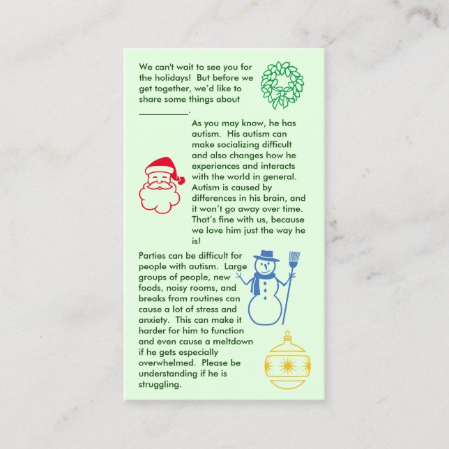 Autism Christmas Boy Business Card Visitenkarte (Vorderseite)