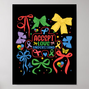 Autism Coquette Bow Puzzle Ribbon Autism Mama Neur Poster